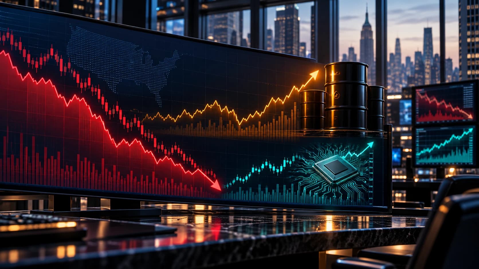 Dow Falls 1% as WTI Breaks $102; Chip Stocks Rebound at the US Open